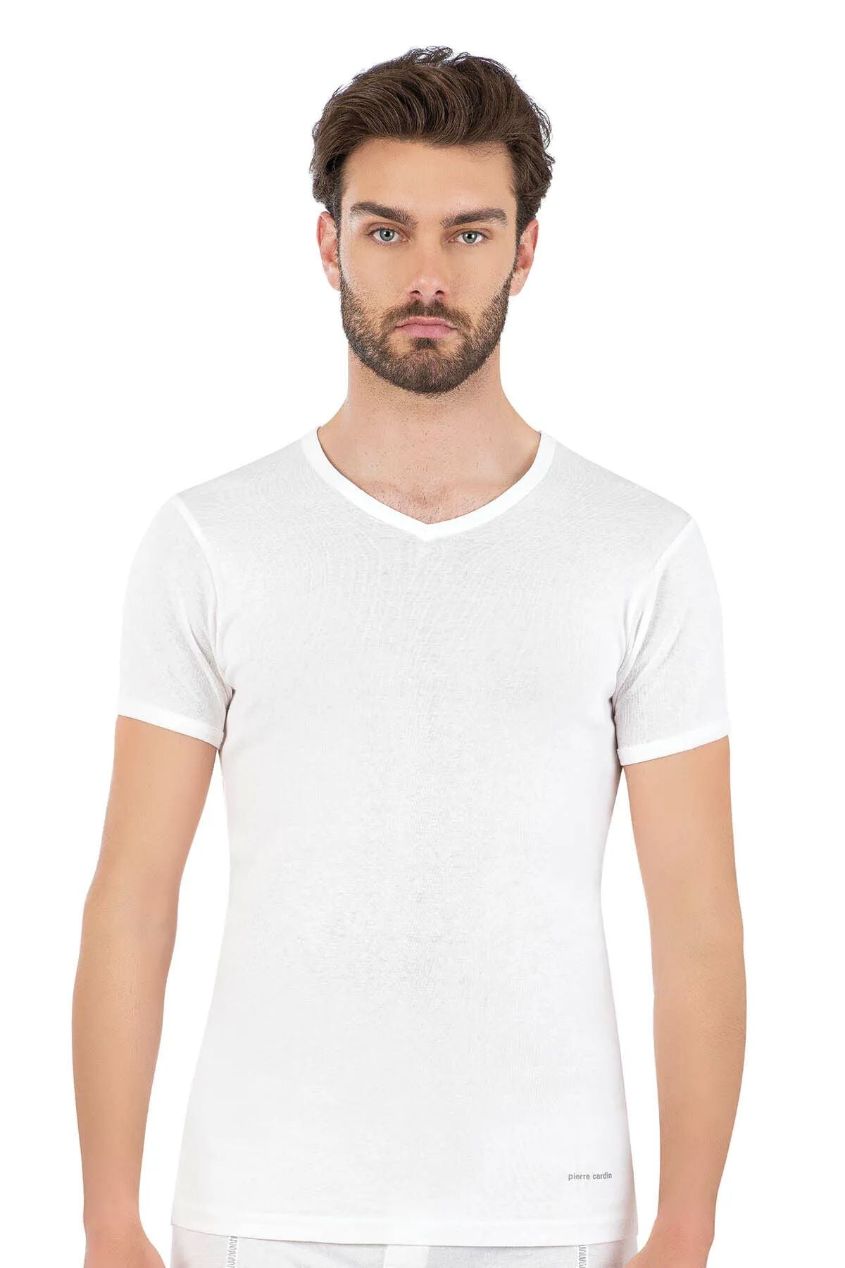 Pierre Cardin 442 Erkek Beyaz Ribana Kısa Kollu V Yaka 2'Li FanilaFanilaPierre Cardin