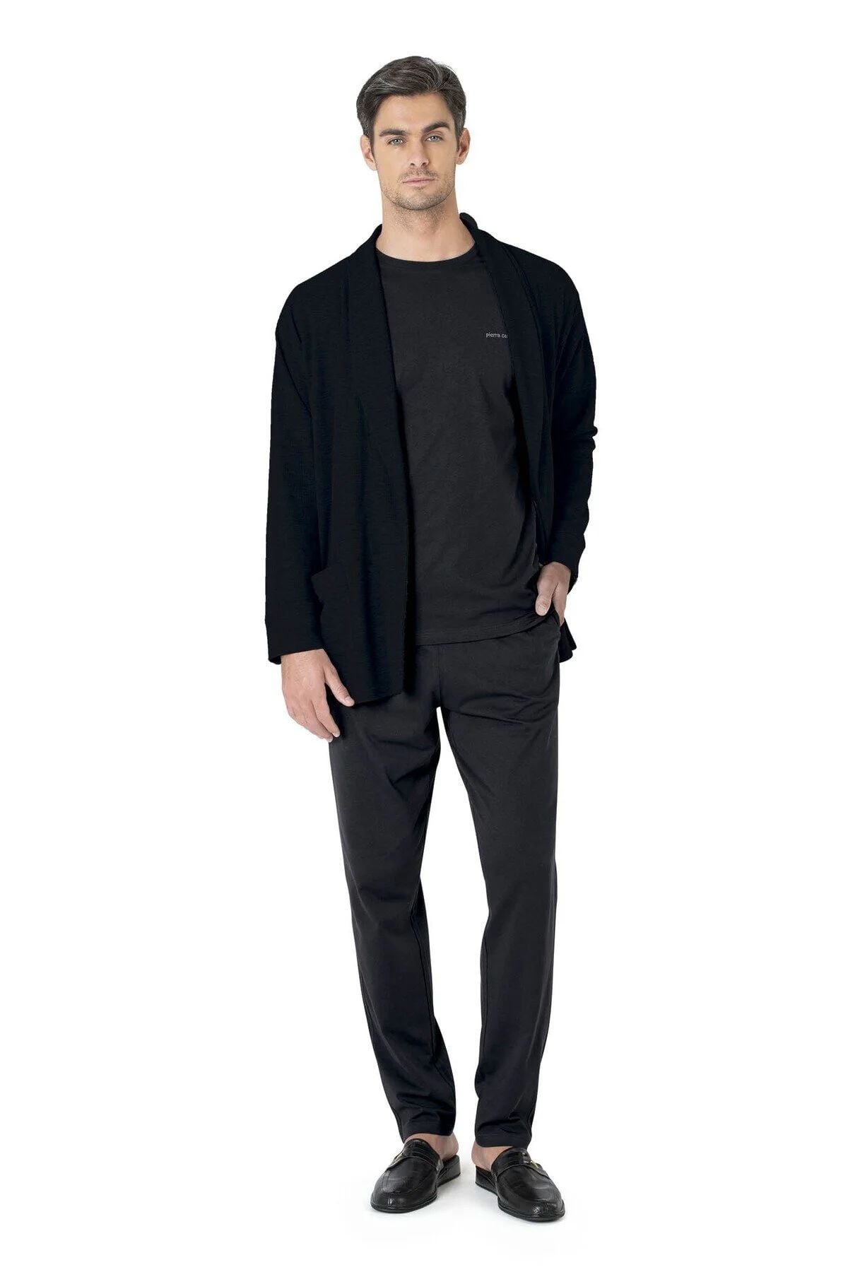 Pierre Cardin 5640 Erkek Siyah Triko Sabahlıklı 5'Li Pijama TakımPijama TakımıPierre Cardin