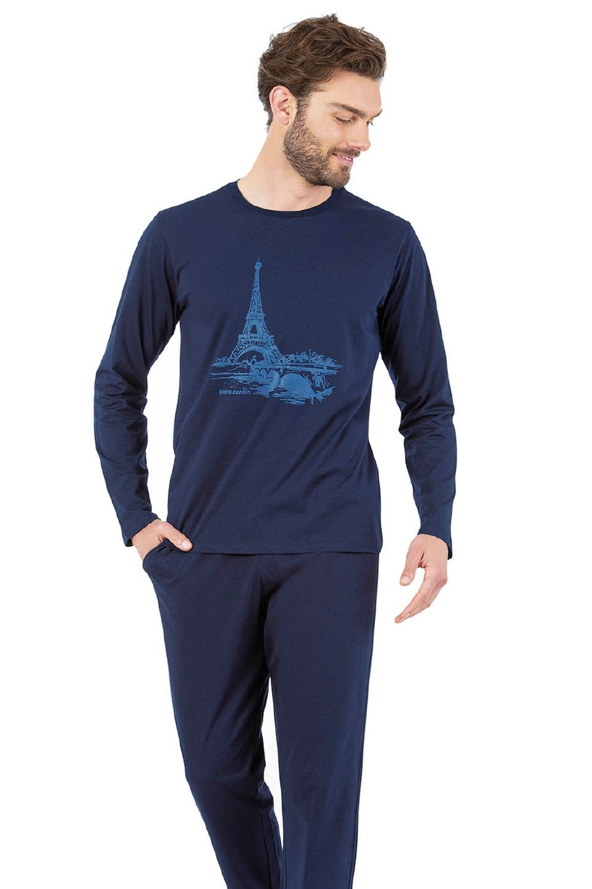 Pierre Cardin 6064 Erkek Lacivert Uzun Kollu Yuvarlak Yakalı Pijama TakımPijama TakımıPierre Cardin