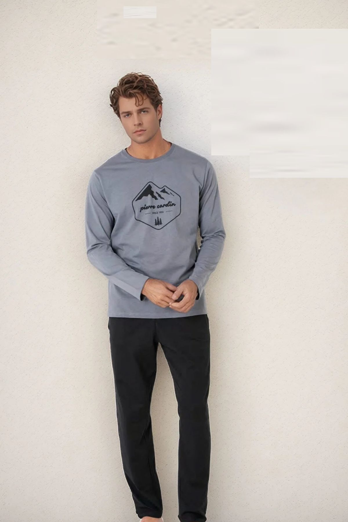 Pierre Cardin 6097 Erkek Gri Uzun Kollu Bisiklet Yaka Pijama TakımıPijama TakımıPierre Cardin