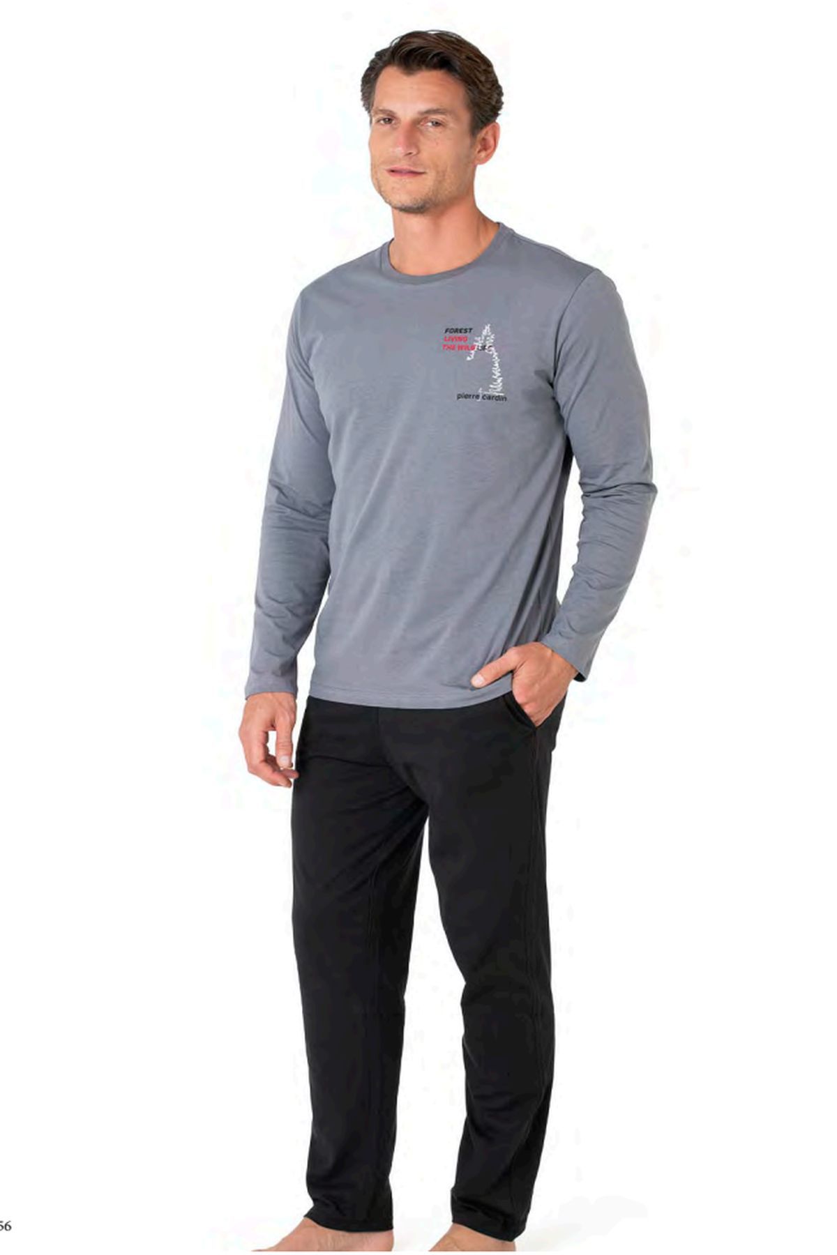 Pierre Cardin 6103 Erkek Gri Uzun Kollu Bisiklet Yaka Pijama TakımıPijama TakımıPierre Cardin