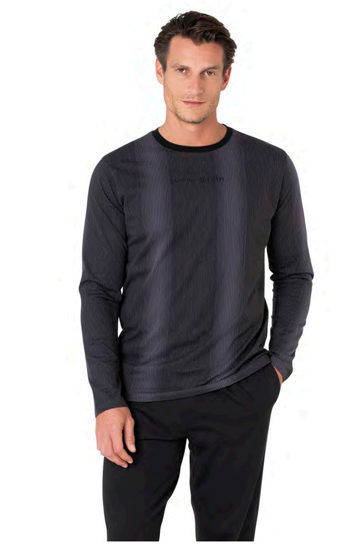 Pierre Cardin 6105 Erkek Siyah Uzun Kollu Bisiklet Yaka Pijama TakımıPijama TakımıPierre Cardin