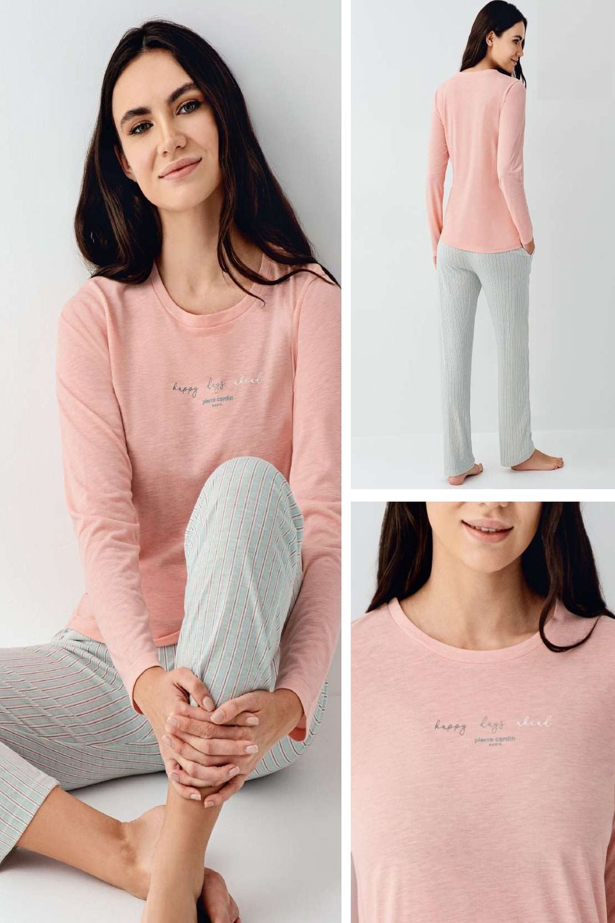 Pierre Cardin 9050 Kadın Somon Uzun Kollu Yuvarlak Yaka Pijama TakımıKadın Pijama TakımıPierre Cardin