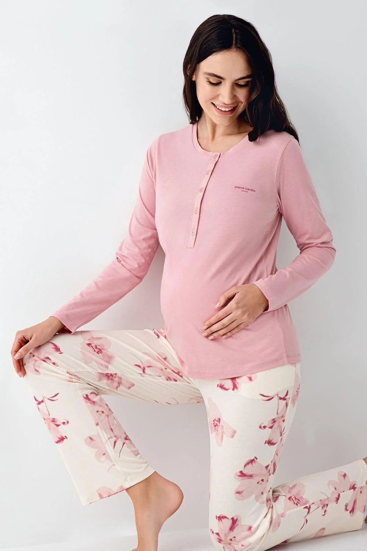 Pierre Cardin 9059 Kadın Gül Kurusu Uzun Kollu Hamile Lohusa Önden Emzirme Özellikli Pijama TakımıLohusa PijamaPierre Cardin