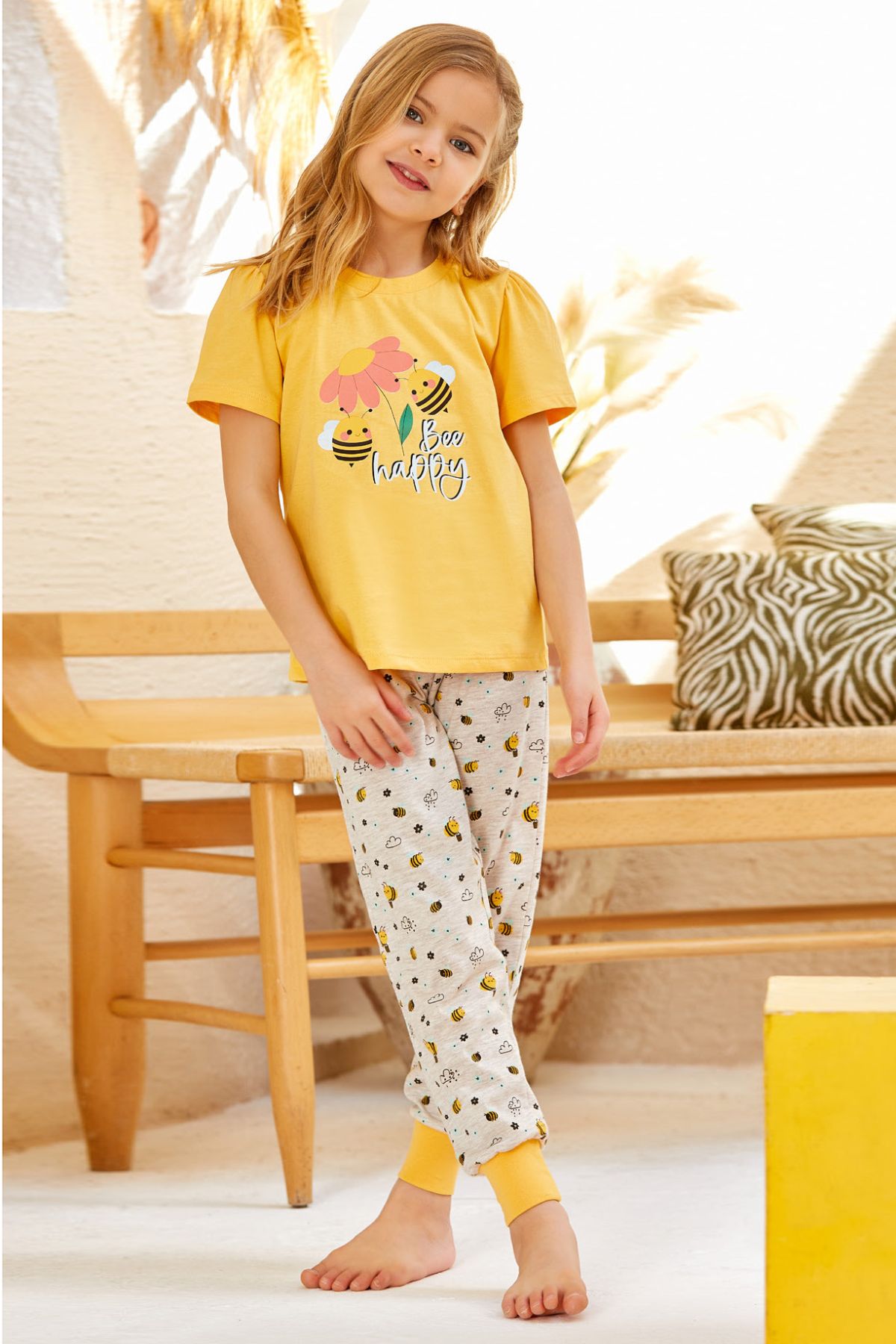 Pikidor 173 Sarı Pamuklu Kız Çocuk Pijama Takımı | Burdagel.com