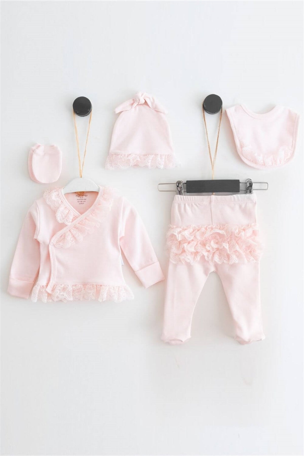 Pugi Baby 3553 Kız Bebek Pembe Dantelli SetKız Bebek 5'li SetPugi Baby