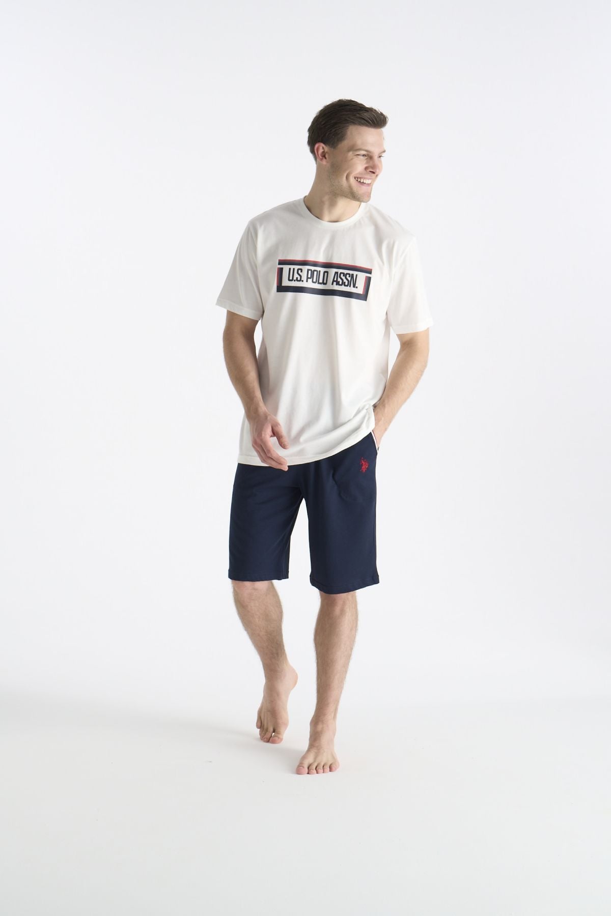 U.S. Polo Assn. 19006 Erkek Ekru Kısa Kollu Yuvarlak Yaka Şort TakımıŞort TakımıU.S. Polo Assn.