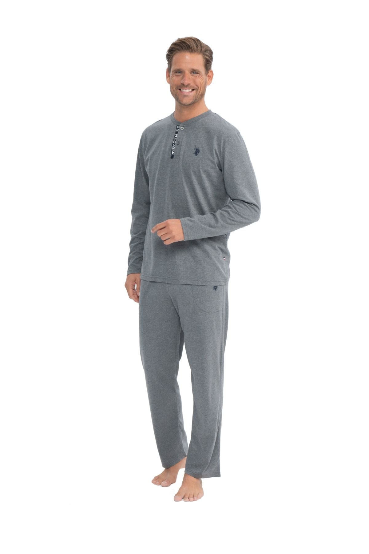 U.S. Polo Assn. 18837 Erkek Antrasit Melanj Uzun Kollu Patlı Penye Süprem Pijama TakımKadın Pijama TakımıU.S. Polo Assn.