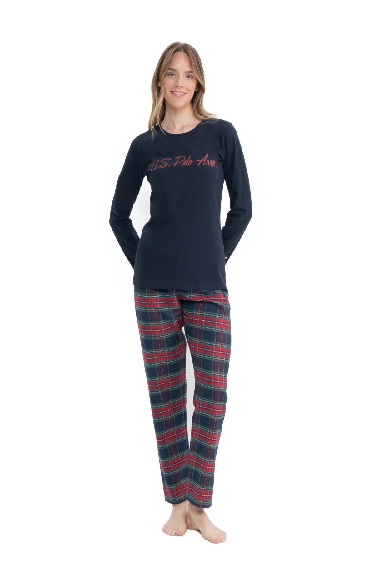 U.S. Polo Assn. 17131 Kadın Lacivert Uzun Kollu Yuvarlak Yaka Pijama TakımKadın Pijama TakımıU.S. Polo Assn.