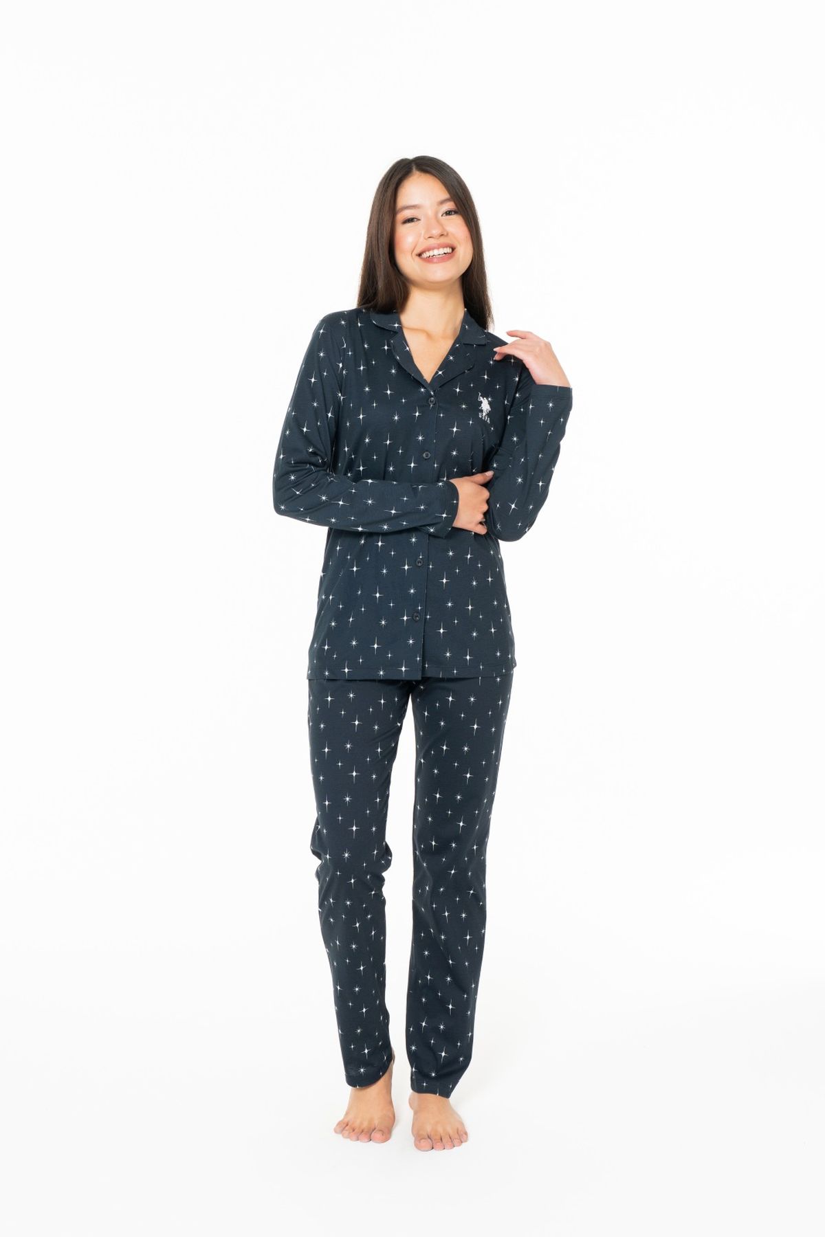 U.S. Polo Assn. 20173 Kadın Lacıvert V Yaka Uzun Kollu Pijama TakımıKadın Pijama TakımıU.S. Polo Assn.