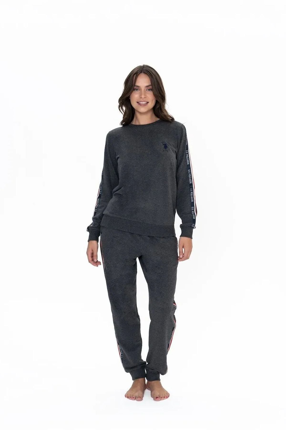 U.S. Polo Assn. 20113 Kadın Antrasıt Melanj Uzun Kollu Yuvarlak Yaka Pijama TakımıKadın Pijama TakımıU.S. Polo Assn.