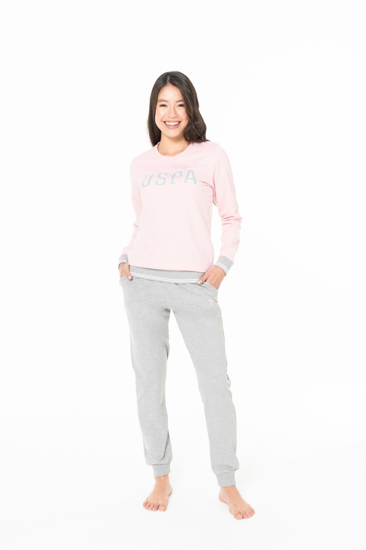 U.S. Polo Assn. 20117 Kadın Pembe Yuvarlak Yaka Uzun Kollu Pijama TakımıKadın Pijama TakımıU.S. Polo Assn.
