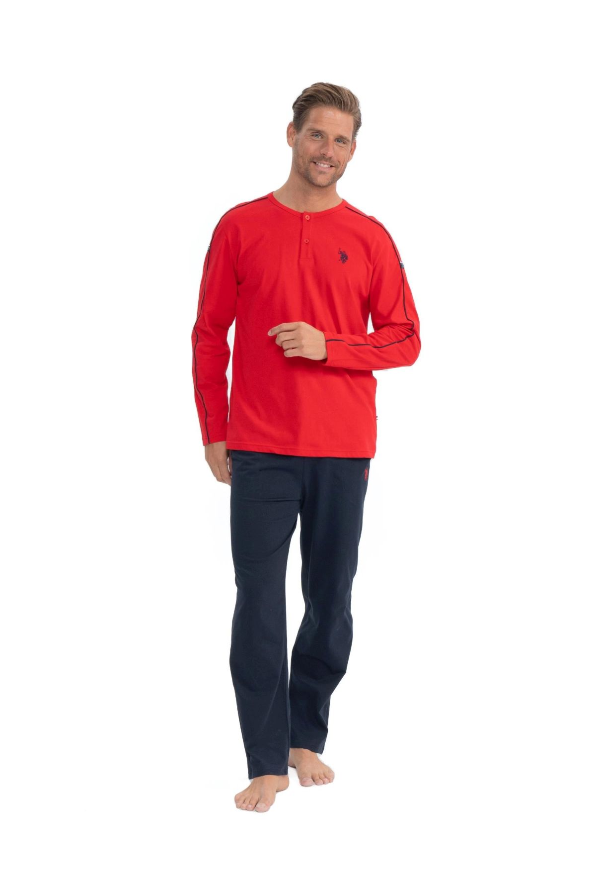 U.S. Polo Assn. 18836 Erkek Kırmızı Uzun Kollu Patlı Penye Süprem Pijama TakımKadın Pijama TakımıU.S. Polo Assn.