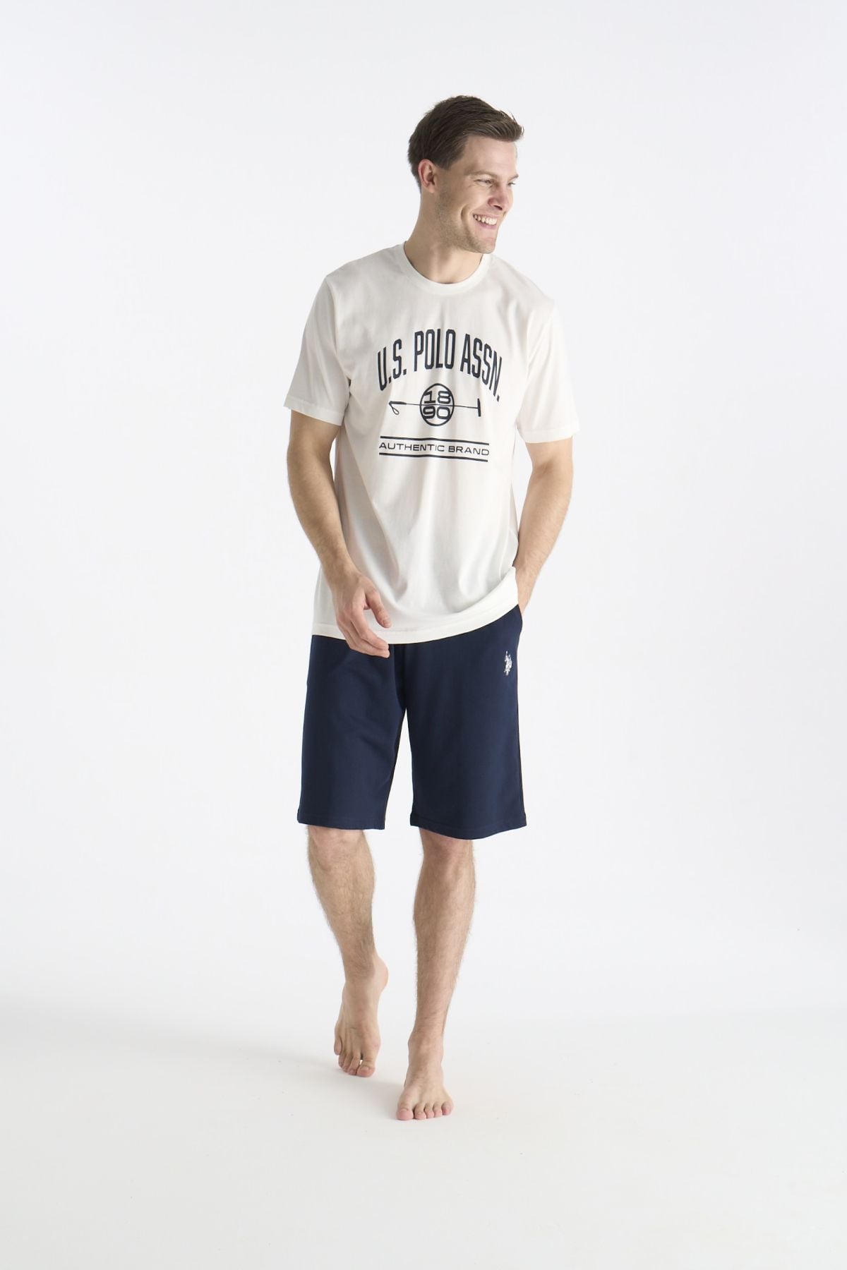 U.S. Polo Assn. 19018 Erkek Ekru Kısa Kollu Yuvarlak Yaka Şort TakımıŞort TakımıU.S. Polo Assn.