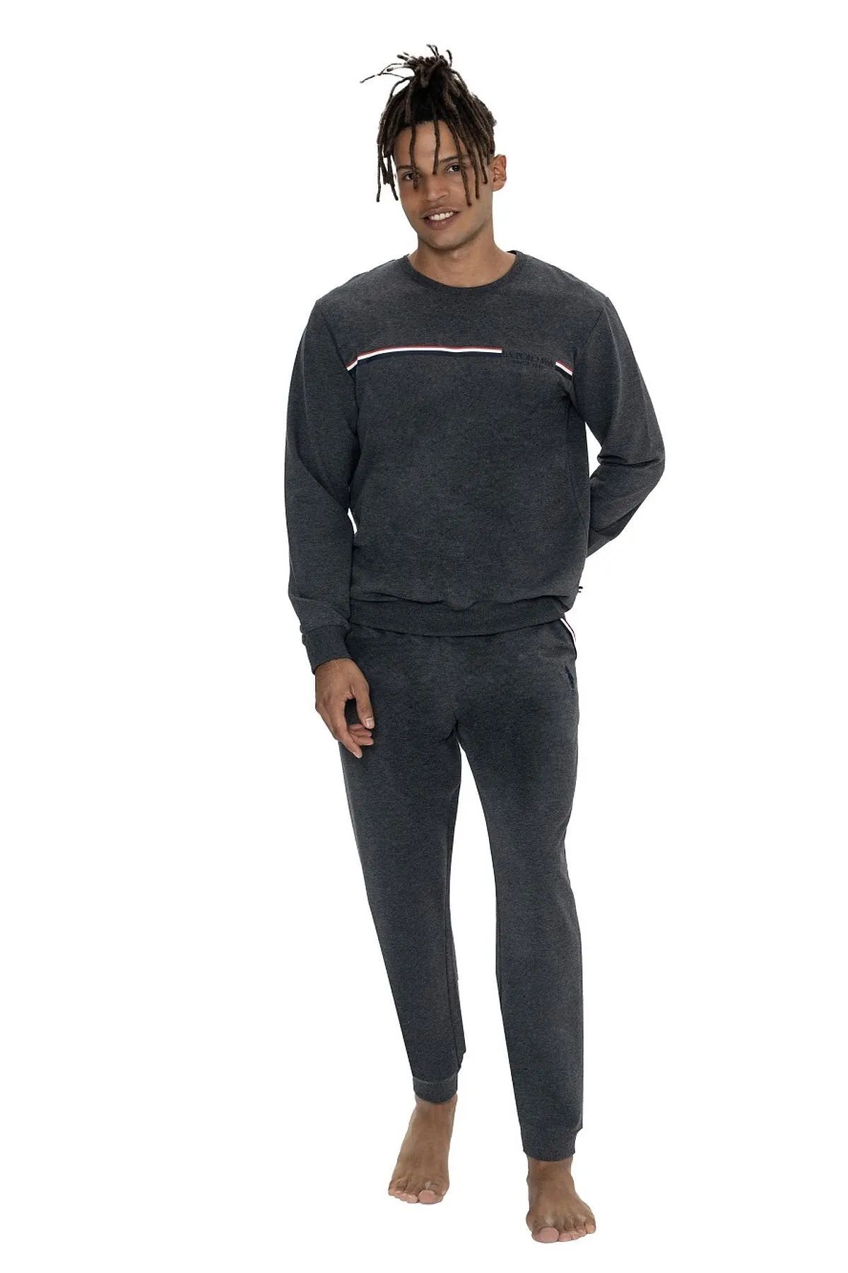 U.S. Polo Assn. 18921 Erkek Antrasıt Melanj Uzun Kollu Yuvarlak Yaka Pijama TakımıPijama TakımıU.S. Polo Assn.