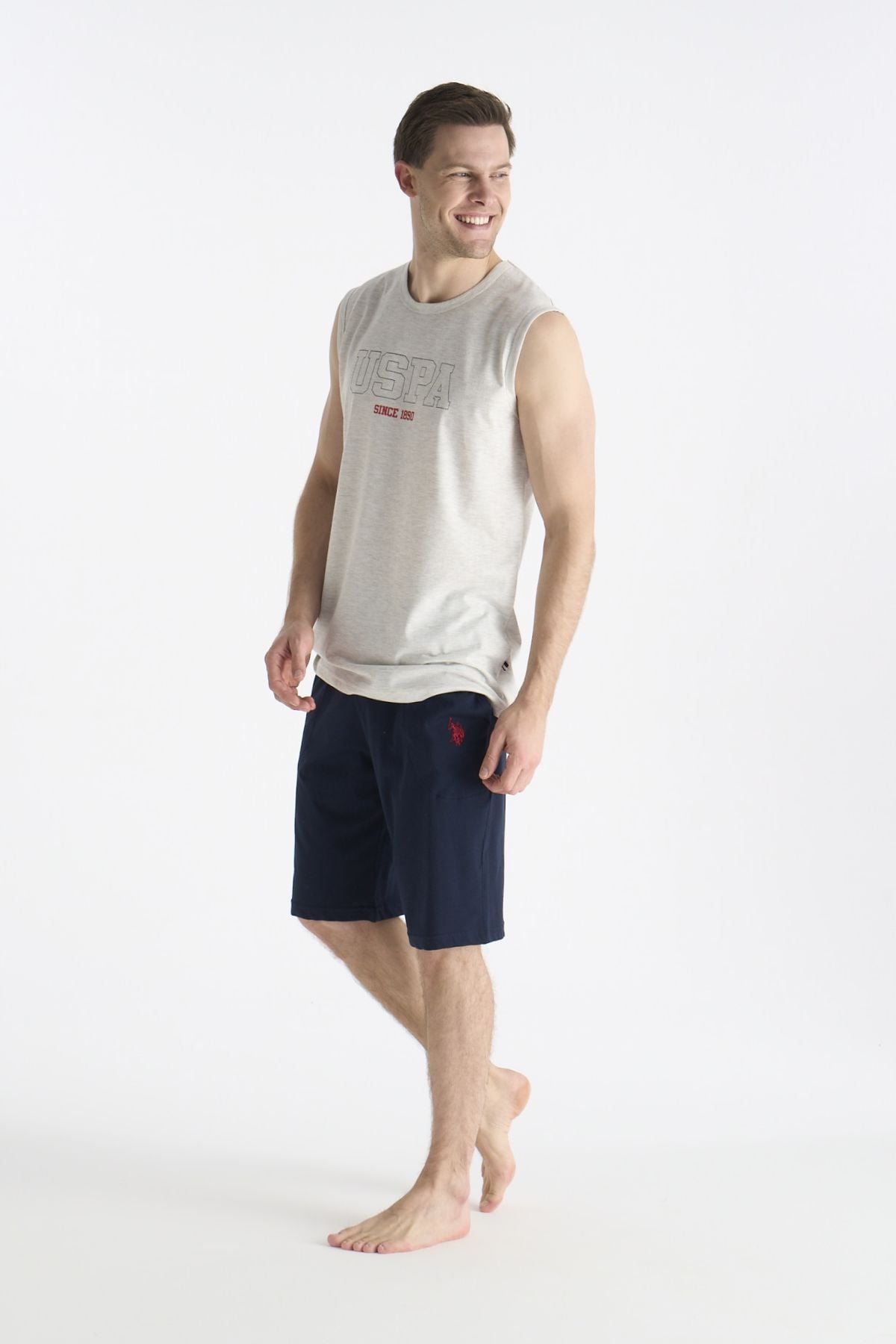 U.S. Polo Assn. 19010 Erkek Kar Melanj Sıfır Kollu Yuvarlak Yaka Şort TakımıŞort TakımıU.S. Polo Assn.