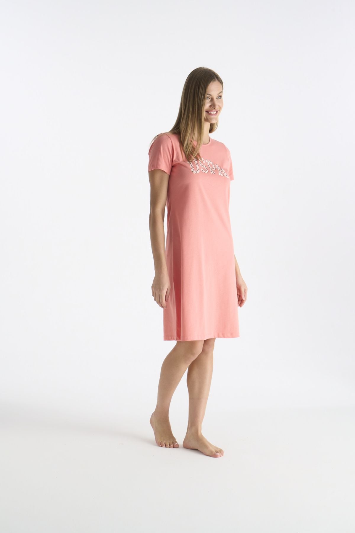 U.S. Polo Assn. 20200 Kadın Mercan Kısa Kollu Yuvarlak Yaka GecelikKadın GecelikU.S. Polo Assn.