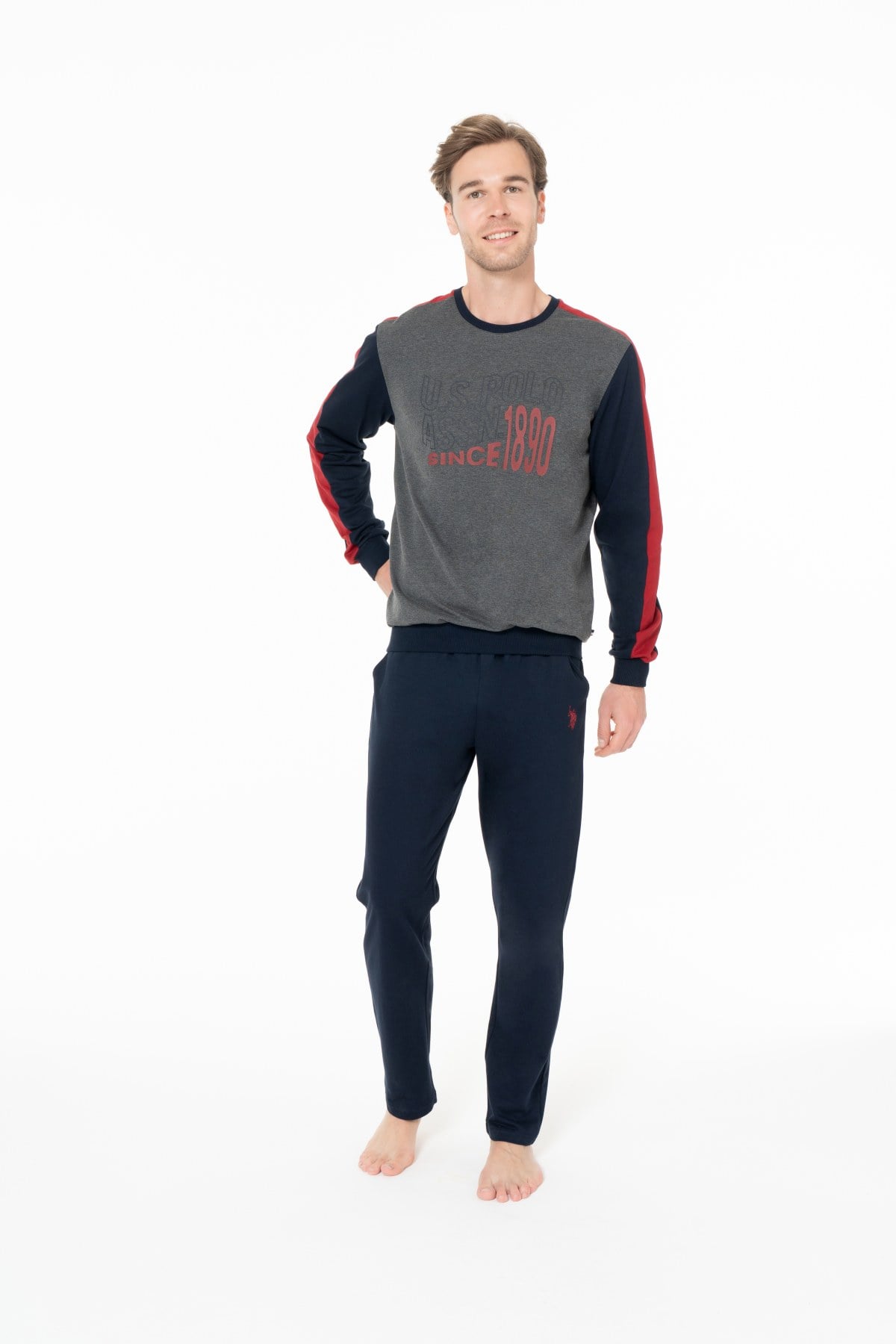 U.S. Polo Assn. 18939 Erkek Antrasıt Melanj Yuvarlak Yaka Uzun Kollu Pijama TakımıPijama TakımıU.S. Polo Assn.