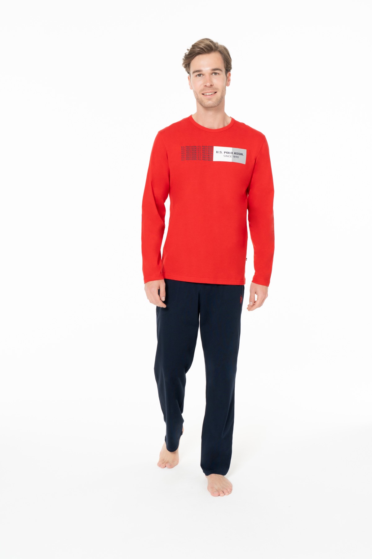 U.S. Polo Assn. 18945 Erkek Kırmızı Yuvarlak Yaka Uzun Kollu Pijama TakımıPijama TakımıU.S. Polo Assn.