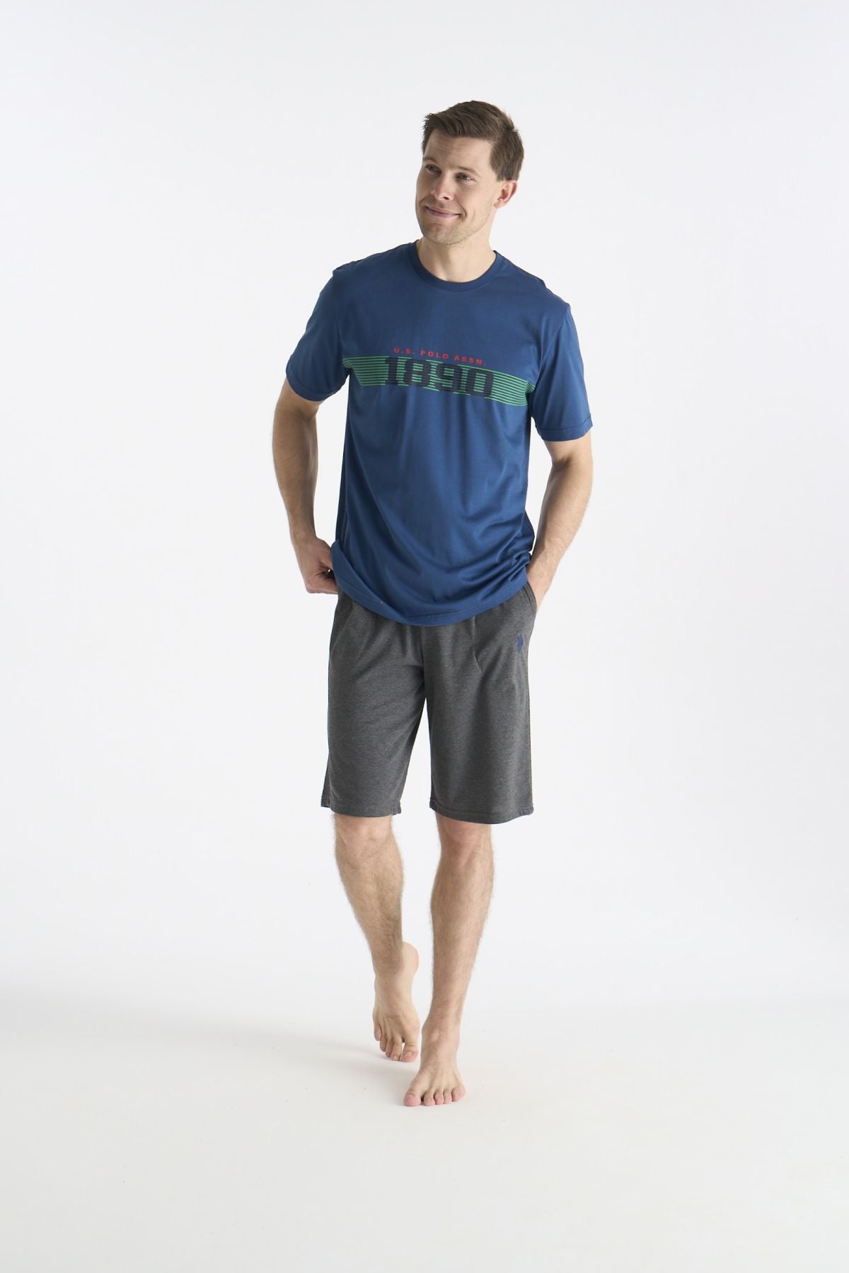 U.S. Polo Assn. 19019B Erkek Lacıvert Kısa Kollu Yuvarlak Yaka Battal Şort TakımıŞort TakımıU.S. Polo Assn.