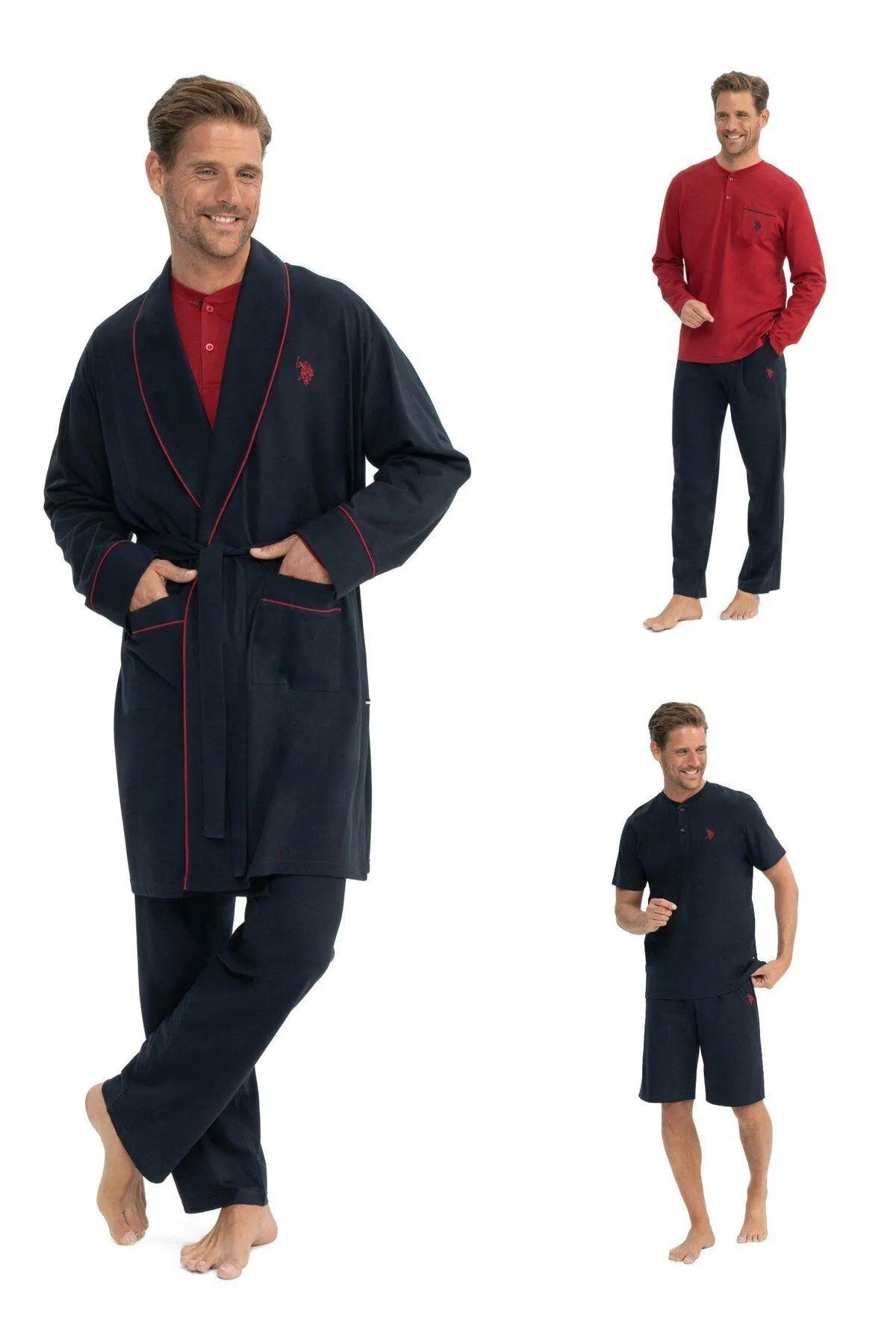 U.S. Polo Assn. 12040 Erkek Lacivert Sabahlık Pijama 5 Li Şort TakımKadın Pijama TakımıU.S. Polo Assn.