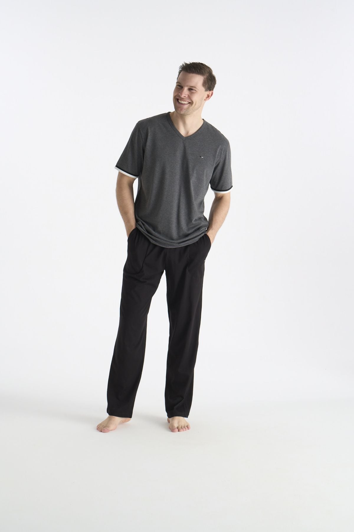 U.S. Polo Assn. 19041 Erkek Antrasıt Melanj Kısa Kollu V Yaka Pijama TakımıPijama TakımıU.S. Polo Assn.