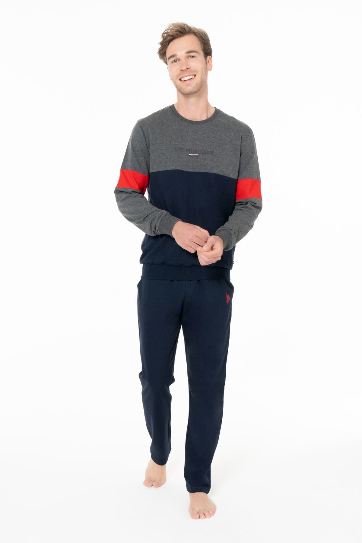 U.S. Polo Assn. 18930 Erkek Antrasıt Melanj Yuvarlak Yaka Uzun Kollu Pijama TakımıPijama TakımıU.S. Polo Assn.