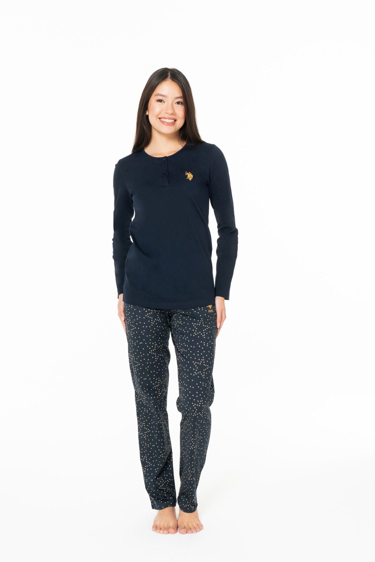 U.S. Polo Assn. 20161 Kadın Lacıvert Yuvarlak Yaka Uzun Kollu Pijama TakımıKadın Pijama TakımıU.S. Polo Assn.