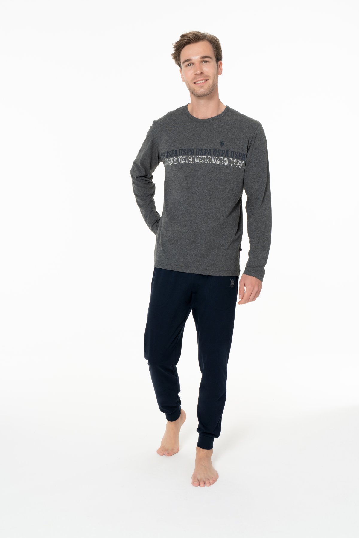 U.S. Polo Assn. 18953 Erkek Antrasıt Melanj Yuvarlak Yaka Uzun Kollu Pijama TakımıPijama TakımıU.S. Polo Assn.