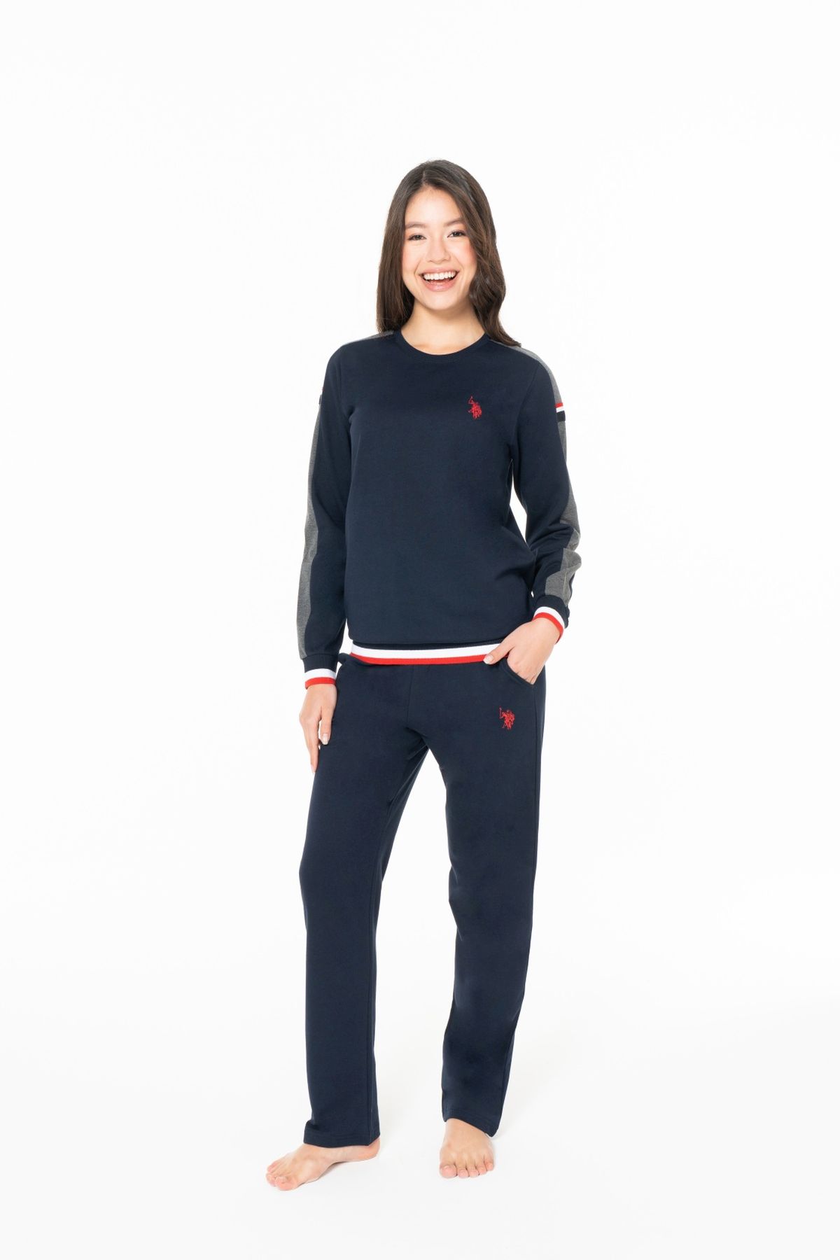 U.S. Polo Assn. 20116B Kadın Lacıvert Yuvarlak Yaka Uzun Kollu Pijama TakımıKadın Pijama TakımıU.S. Polo Assn.