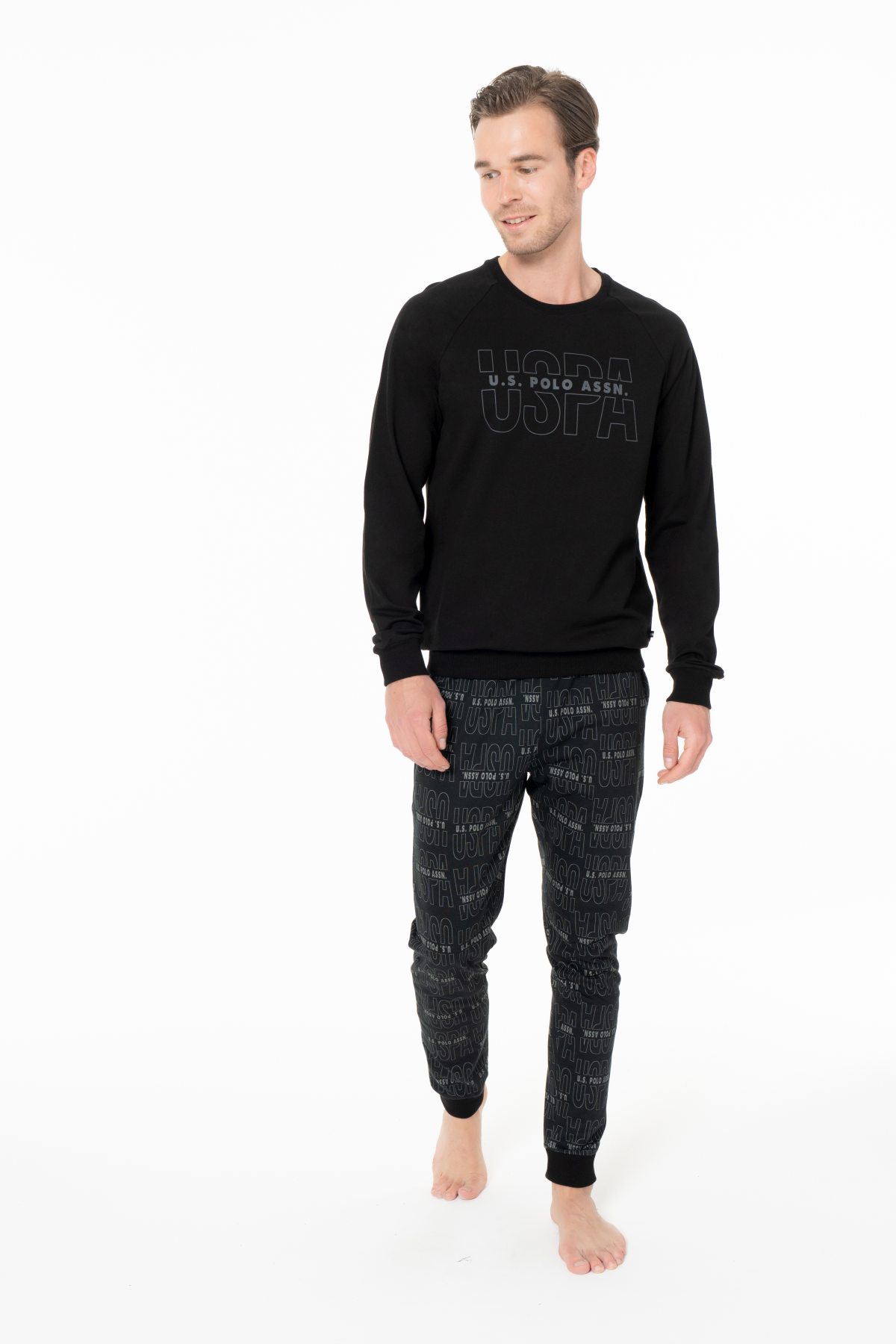 U.S. Polo Assn. 18968 Erkek Sıyah Yuvarlak Yaka Uzun Kollu Pijama TakımıPijama TakımıU.S. Polo Assn.