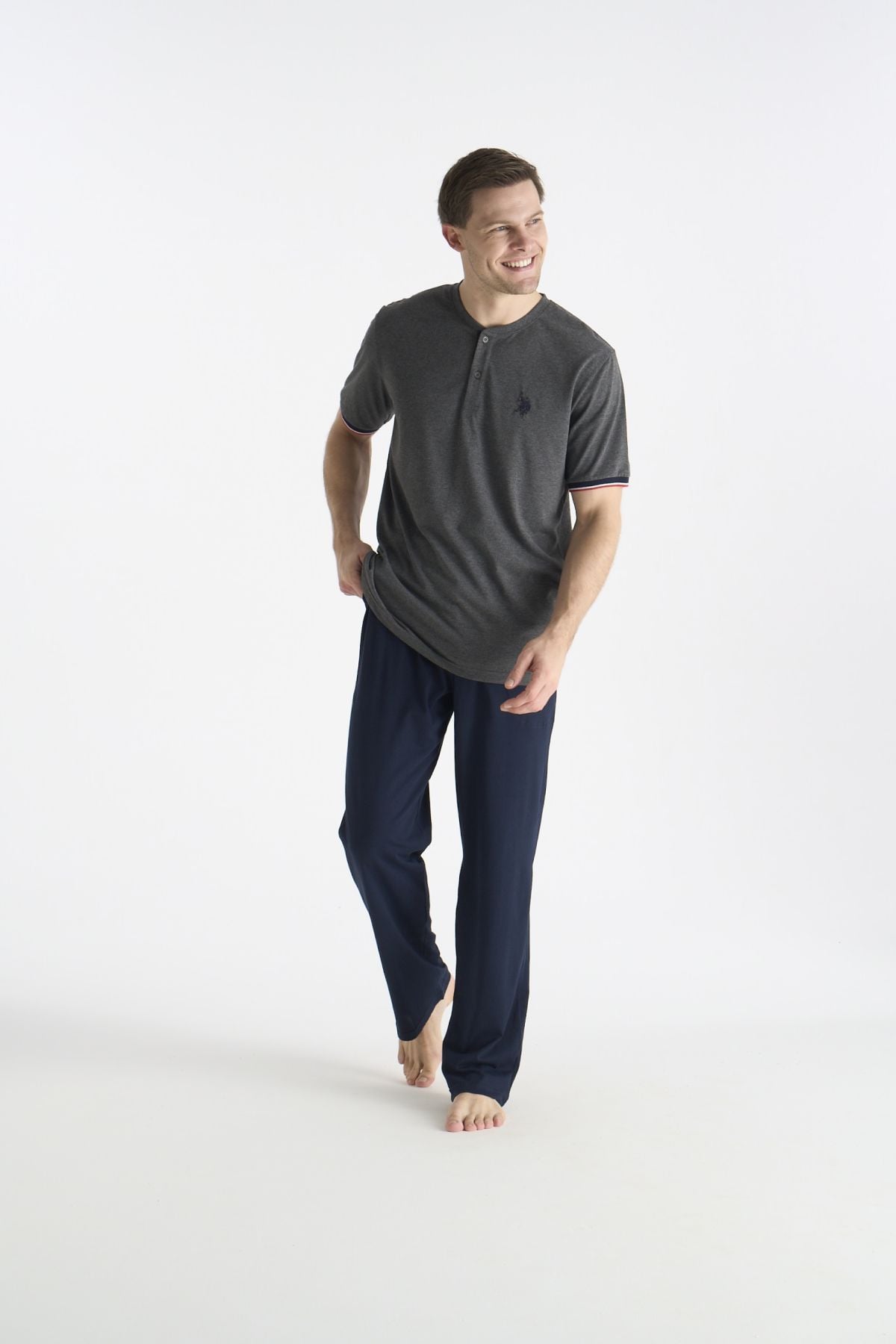 U.S. Polo Assn. 19029B Erkek Antrasıt Melanj Kısa Kollu Yuvarlak Yaka Battal Pijama TakımıPijama TakımıU.S. Polo Assn.