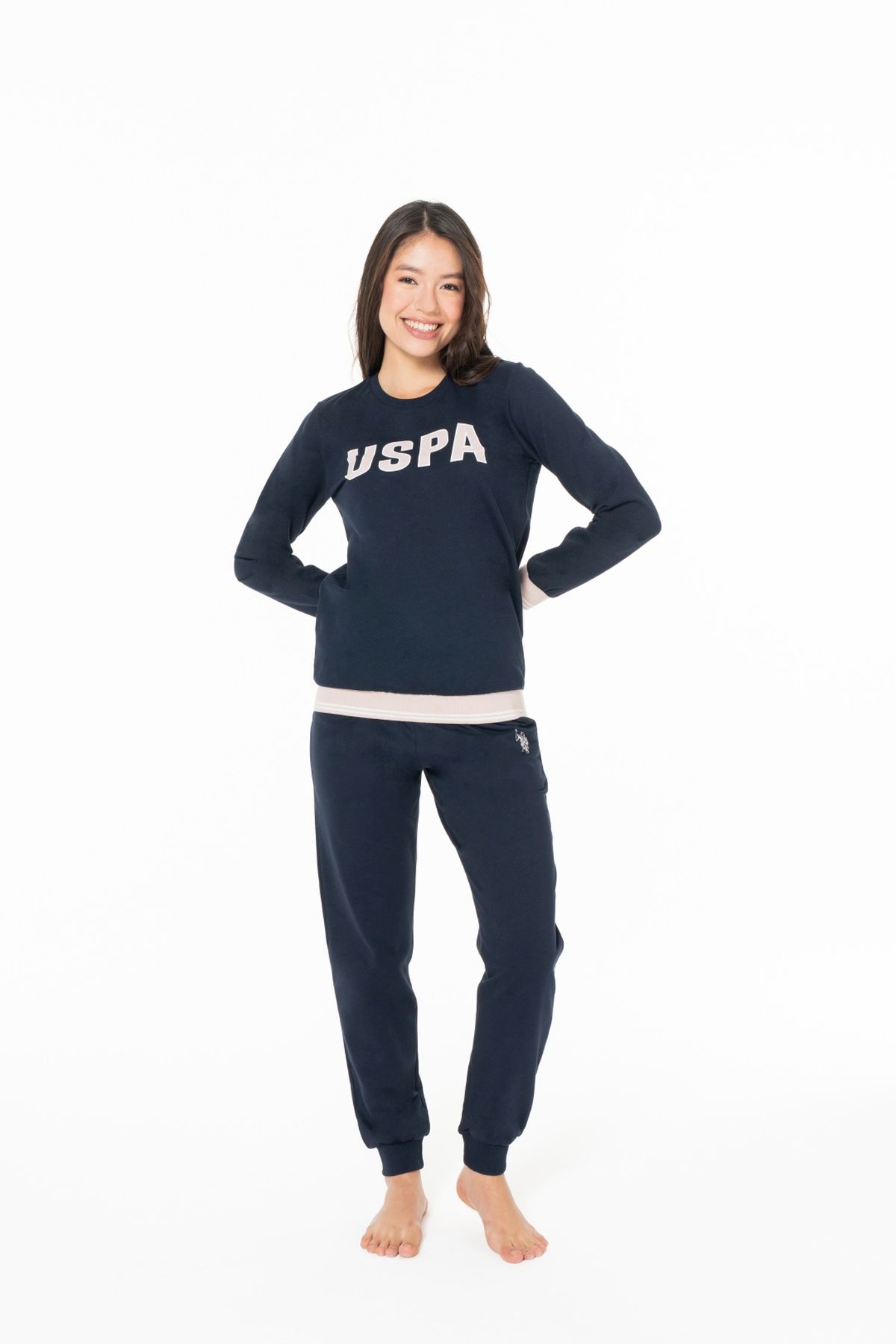 U.S. Polo Assn. 20117 Kadın Lacıvert Yuvarlak Yaka Uzun Kollu Pijama TakımıKadın Pijama TakımıU.S. Polo Assn.