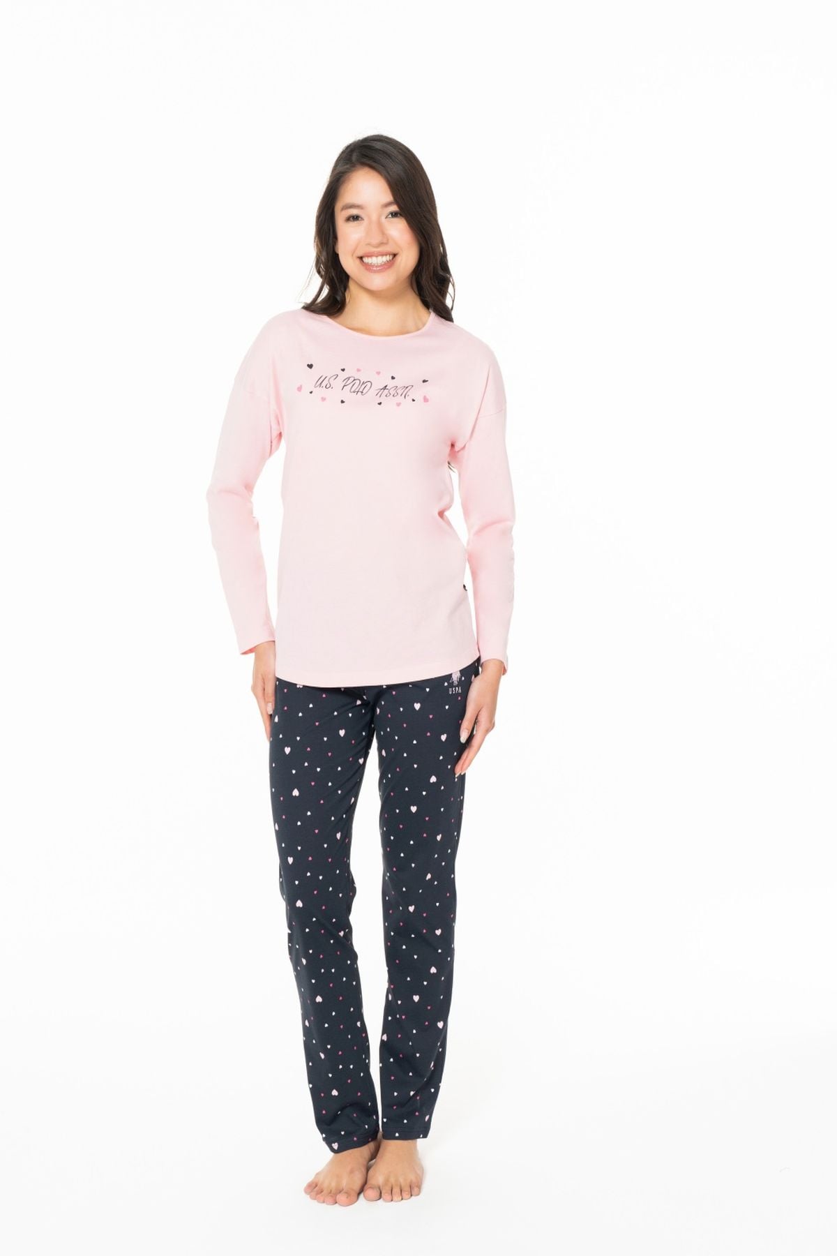 U.S. Polo Assn. 20140 Kadın Pembe Yuvarlak Yaka Uzun Kollu Pijama TakımıKadın Pijama TakımıU.S. Polo Assn.