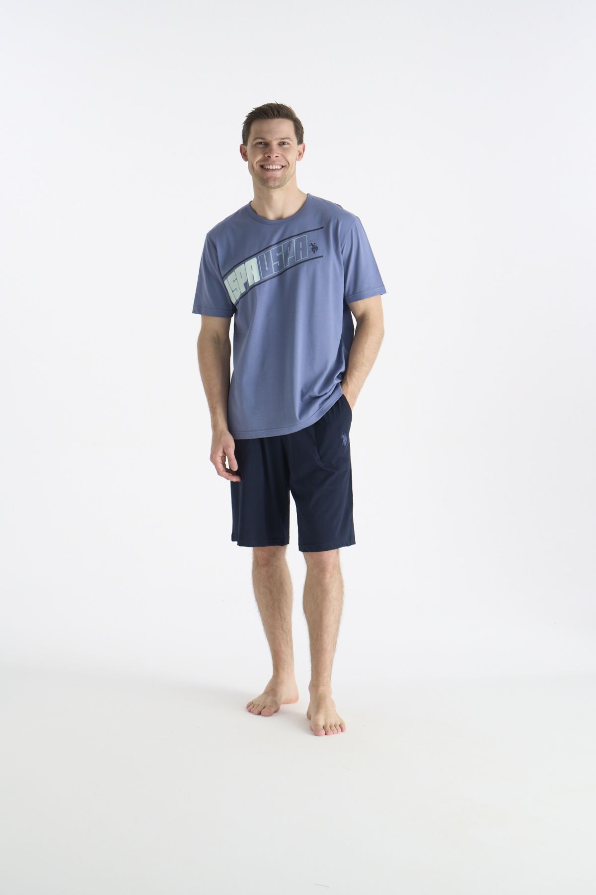 U.S. Polo Assn. 19015 Erkek Indıgo Kısa Kollu Yuvarlak Yaka Şort TakımıŞort TakımıU.S. Polo Assn.