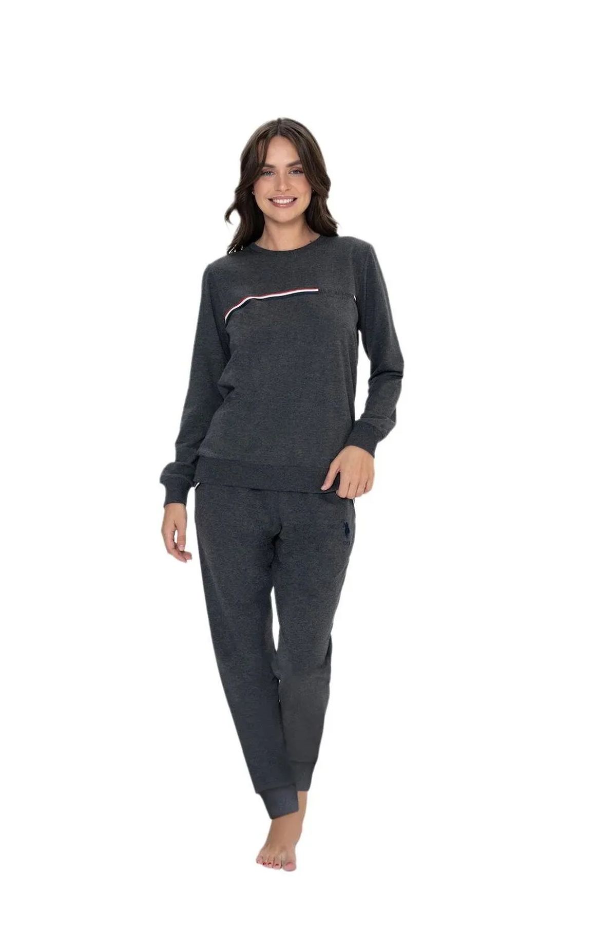U.S. Polo Assn. 20111 Kadın Antrasıt Melanj Uzun Kollu Yuvarlak Yaka Pijama TakımıKadın Pijama TakımıU.S. Polo Assn.