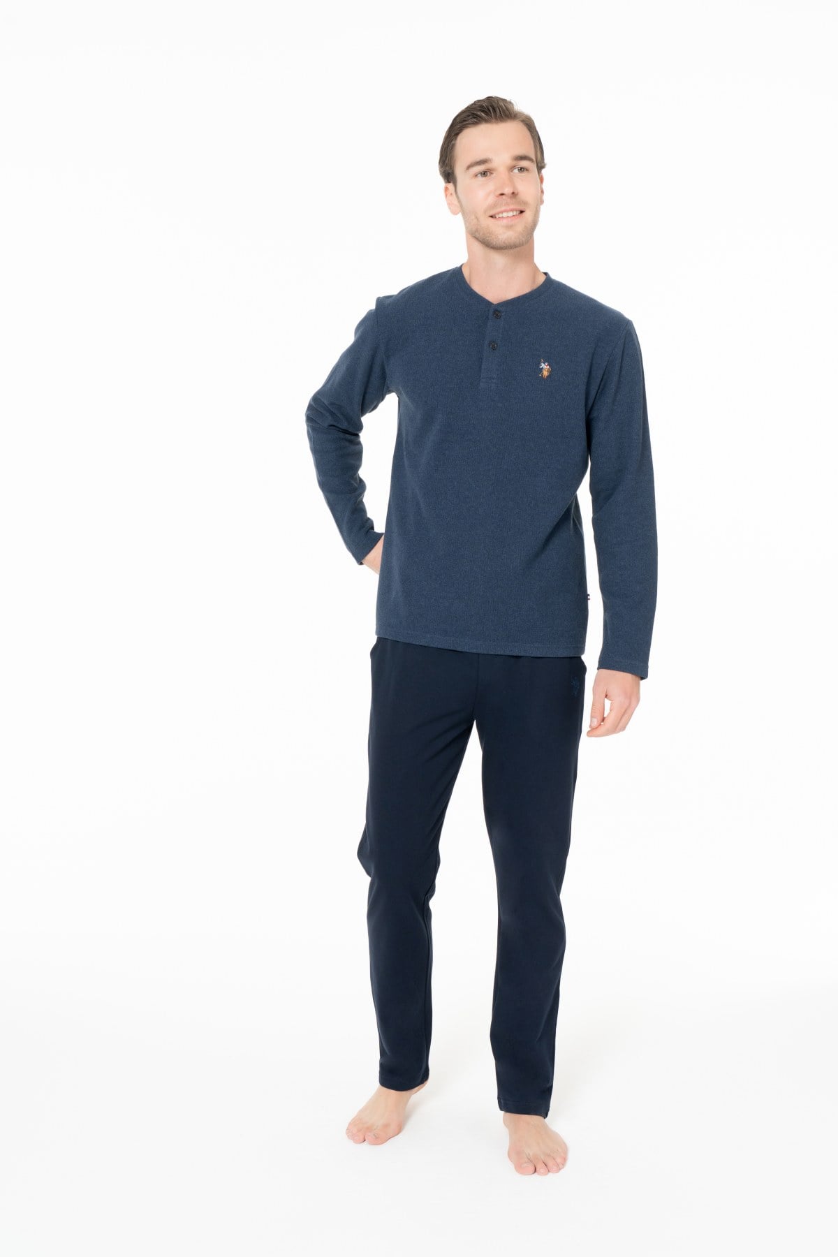 U.S. Polo Assn. 18966 Erkek Indıgo Yuvarlak Yaka Patlı Uzun Kollu Pijama TakımıPijama TakımıU.S. Polo Assn.