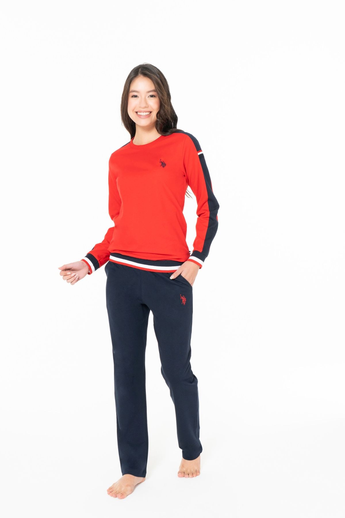 U.S. Polo Assn. 20116B Kadın Kırmızı Yuvarlak Yaka Uzun Kollu Pijama TakımıKadın Pijama TakımıU.S. Polo Assn.
