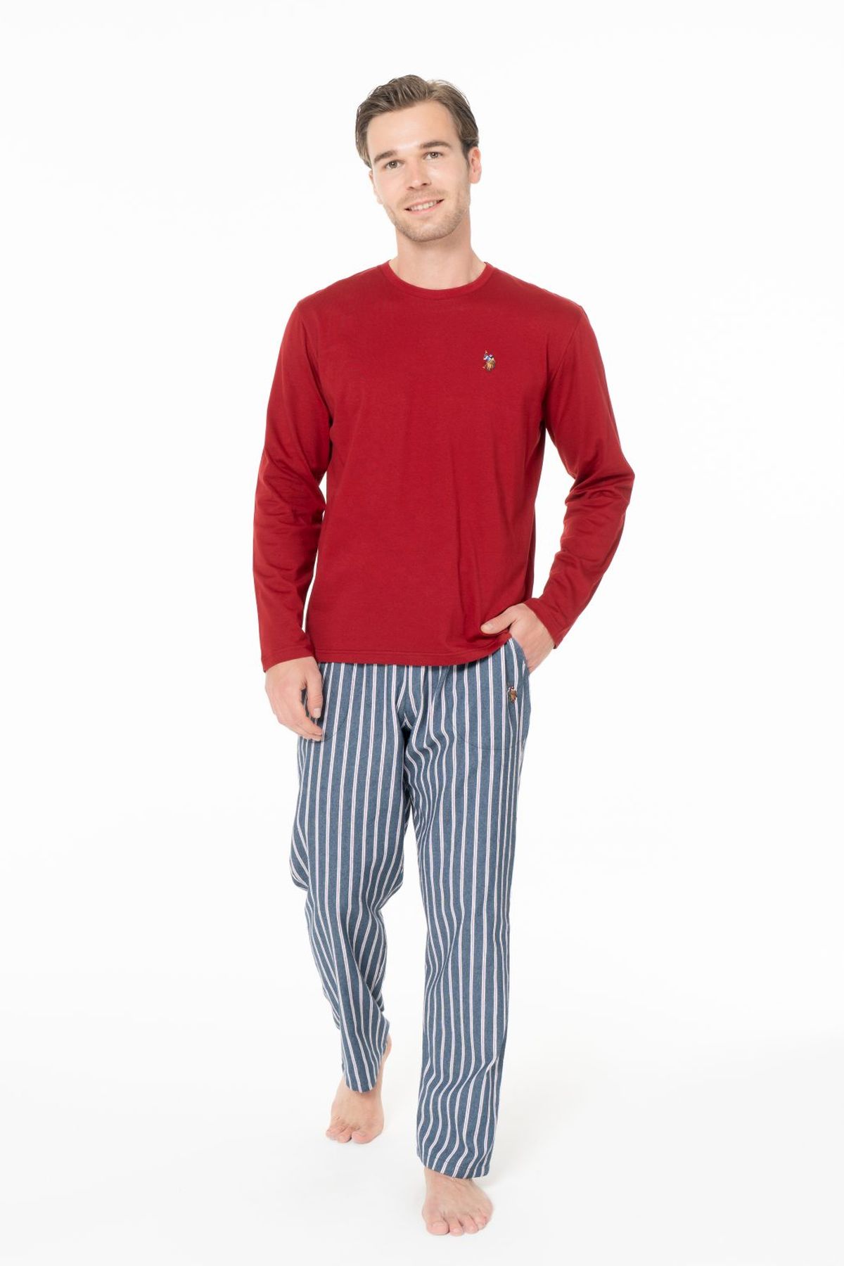 U.S. Polo Assn. 18977 Erkek Bordo Yuvarlak Yaka Uzun Kollu Pijama TakımıPijama TakımıU.S. Polo Assn.
