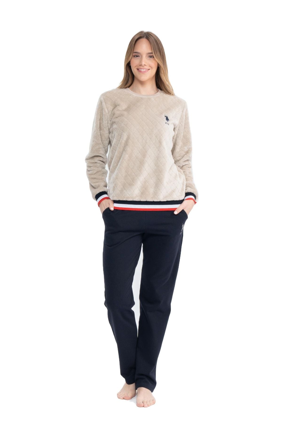 U.S. Polo Assn. 17079 Kadın Bej Uzun Kollu Yuvarlak Yaka Pijama TakımKadın Pijama TakımıU.S. Polo Assn.