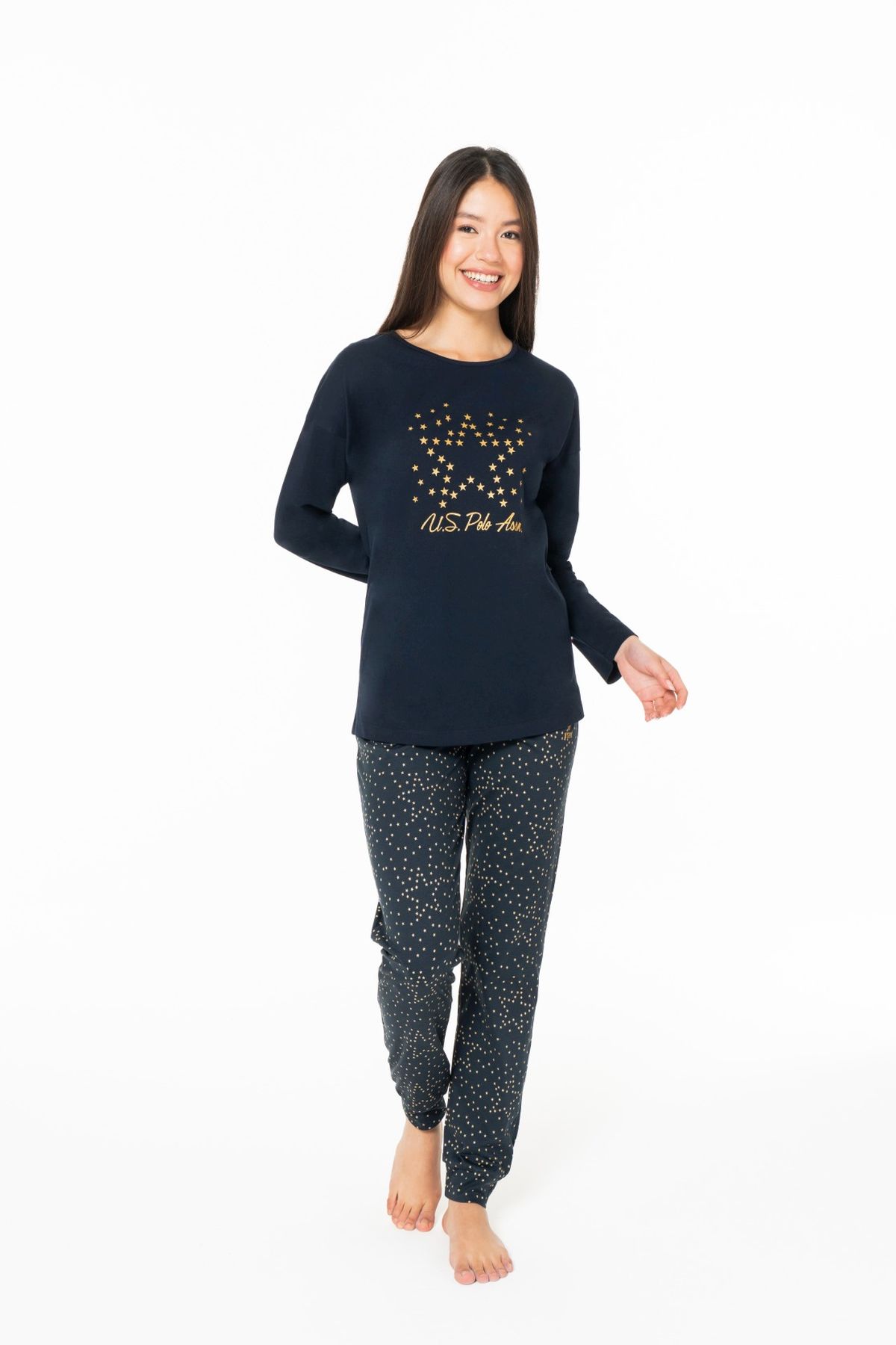 U.S. Polo Assn. 20163 Kadın Lacıvert Yuvarlak Yaka Uzun Kollu Pijama TakımıKadın Pijama TakımıU.S. Polo Assn.