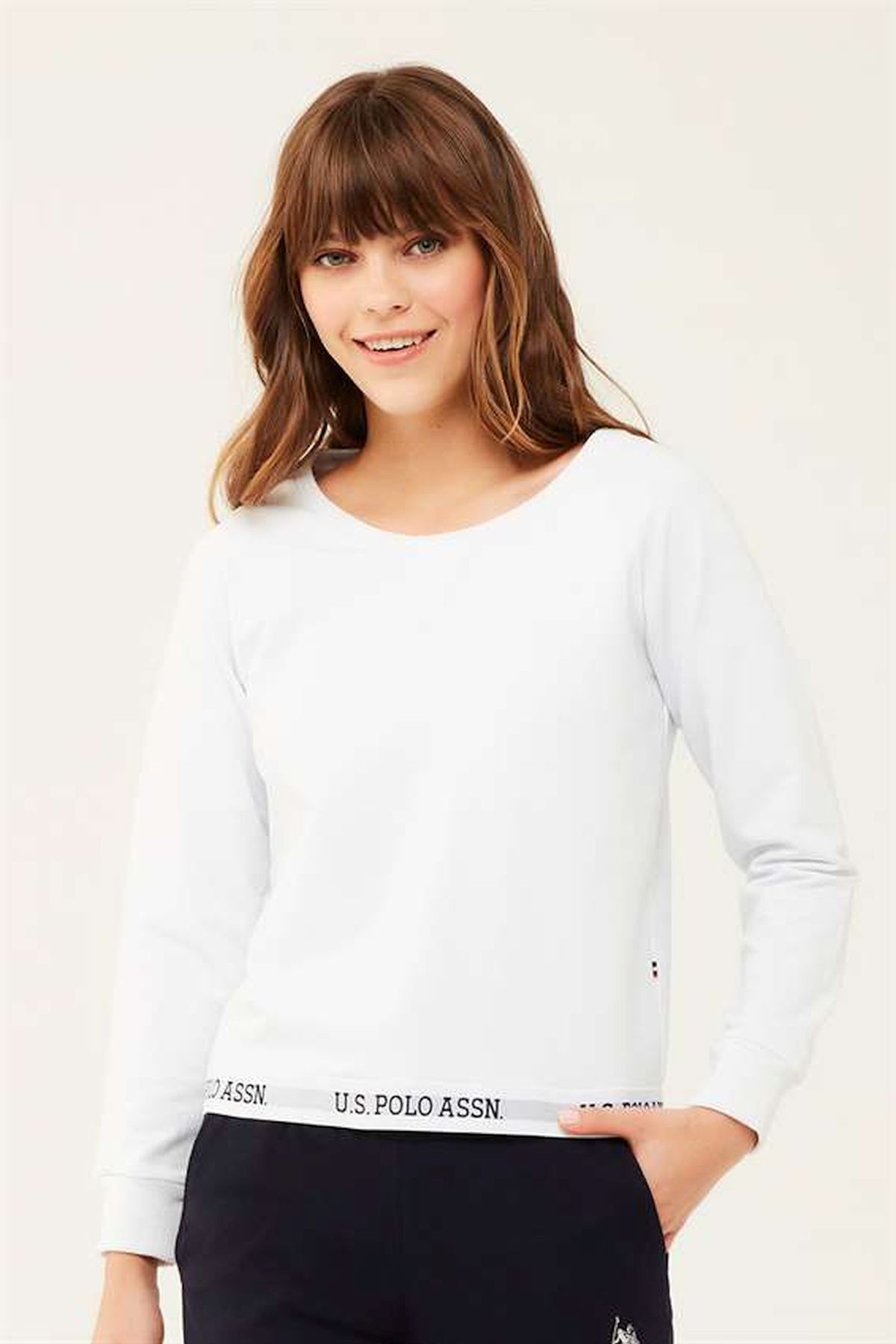 U.S. Polo Assn. 16598 Kadın Beyaz Ev Giyim Yuvarlak Yaka Tek Sweatshirt |  Burdagel.com