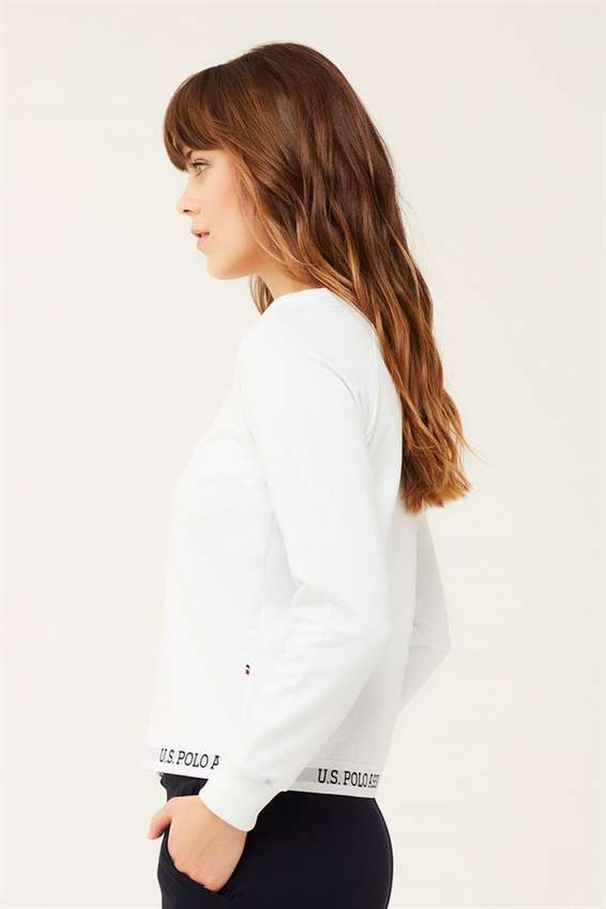 U.S. Polo Assn. 16598 Kadın Beyaz Ev Giyim Yuvarlak Yaka Tek Sweatshirt |  Burdagel.com