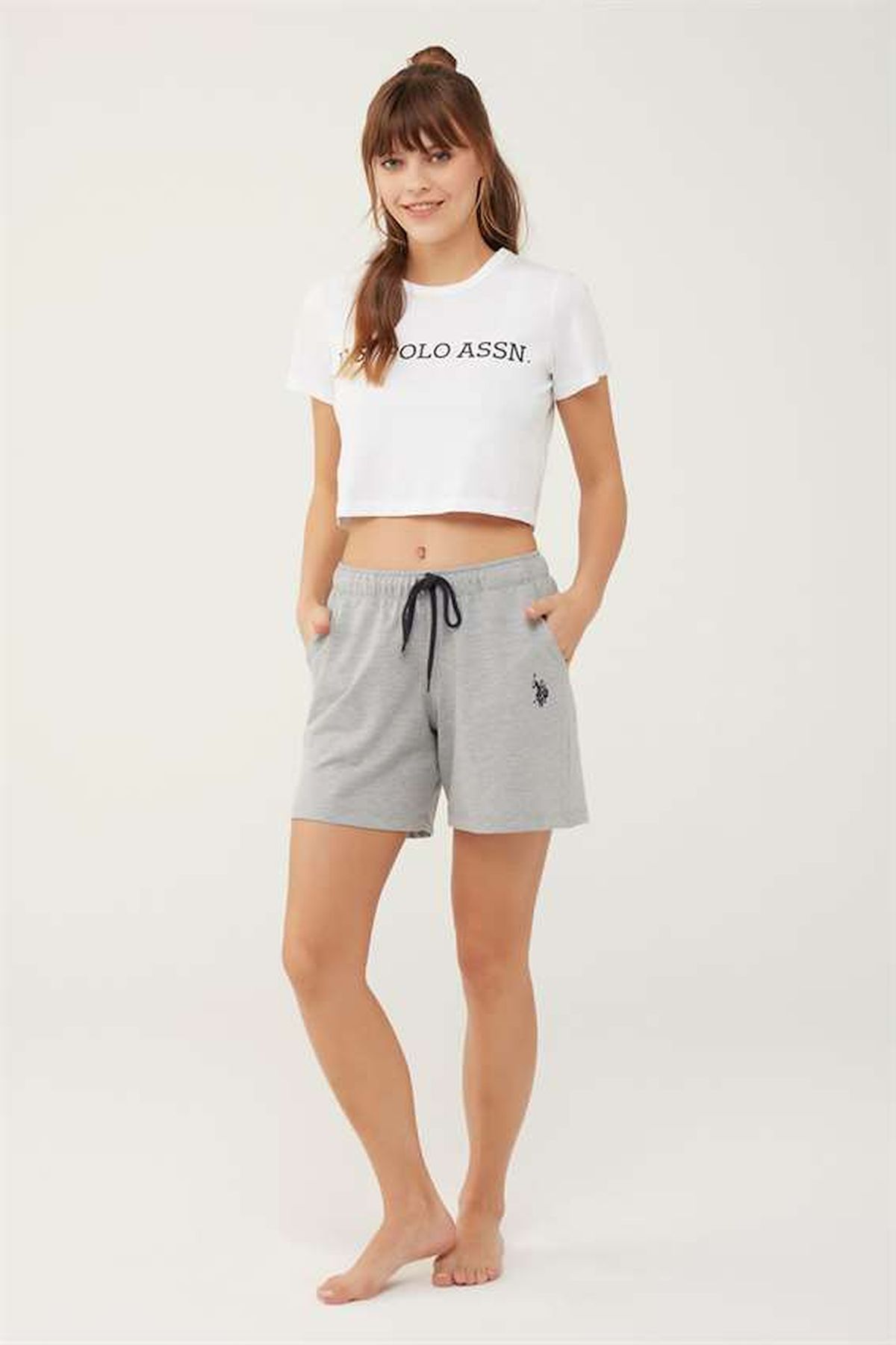 U.S. Polo Assn. 16604 Kadın Gri Melanj ŞortKadın Pijama AltıU.S. Polo Assn.