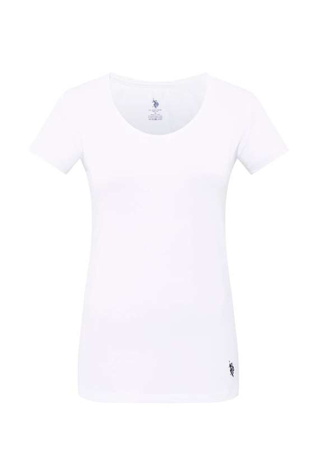 U.S. Polo Assn. 66003 Kadın Beyaz Derin Yuvarlak Yaka T-Shirt | Burdagel.com