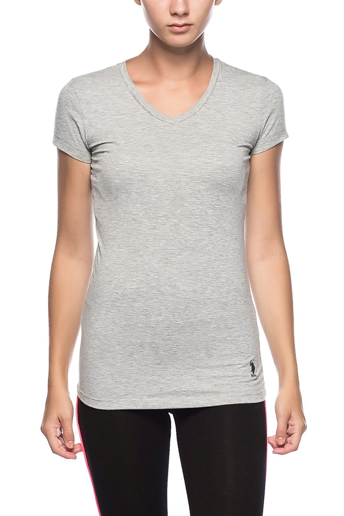 U.S. Polo Assn. 66004 Kadın Gri Melanj Kısa Kollu V-Yaka T-ShirtKadın Basic / T-shirtU.S. Polo Assn.