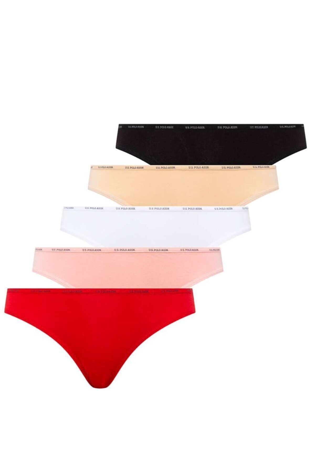 U.S. Polo Assn. 67001 Kadın Siyah-Ten-Beyaz-Somon-Kırmızı 5'li Düşük Bel SlipSlip KülotU.S. Polo Assn.