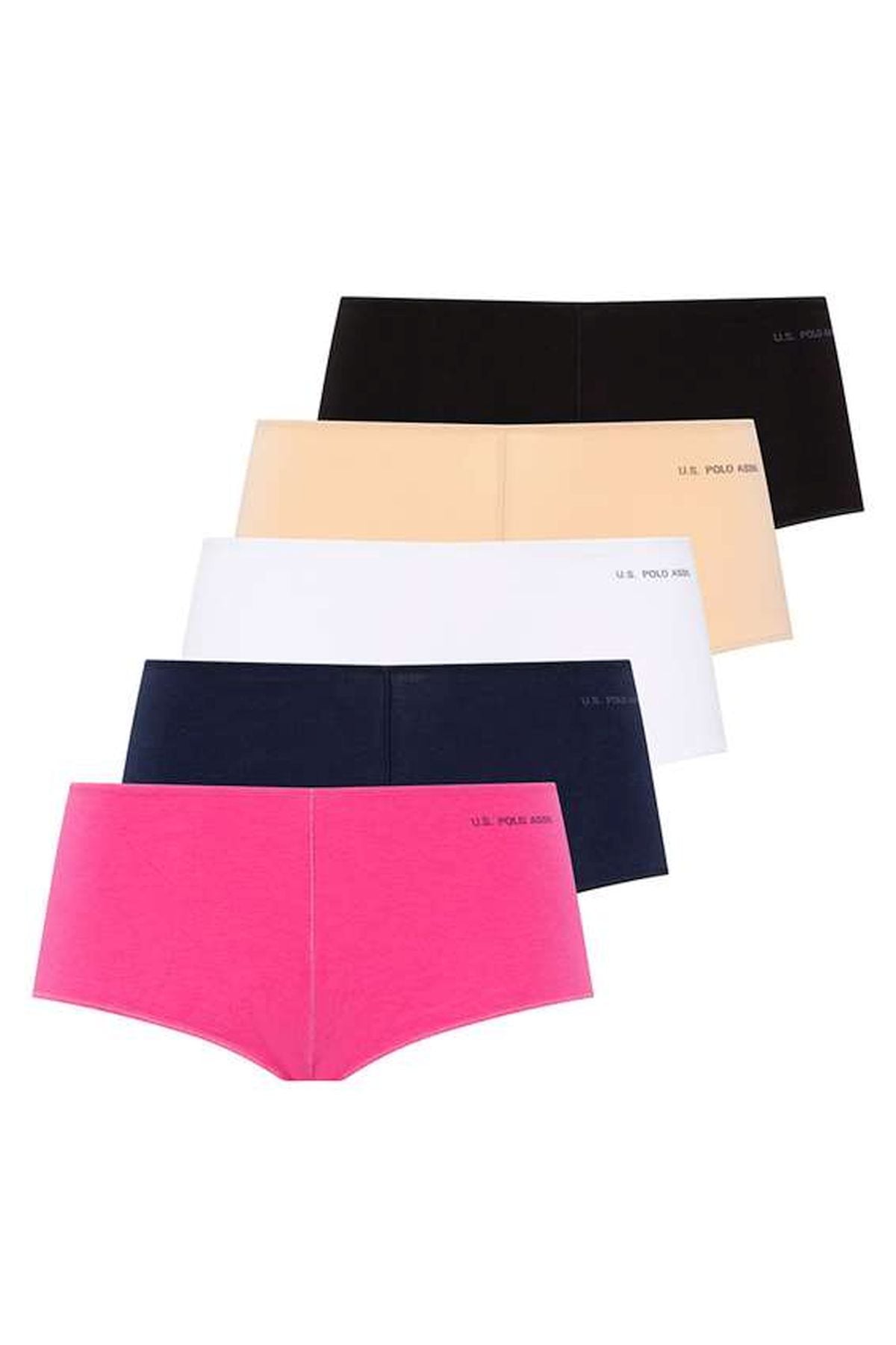 U.S. Polo Assn. 67004 Kadın Siyah-Ten-Beyaz-Fuşya-Lacivert 5'li Kıl Lastikli Şort BoxerŞort KülotU.S. Polo Assn.