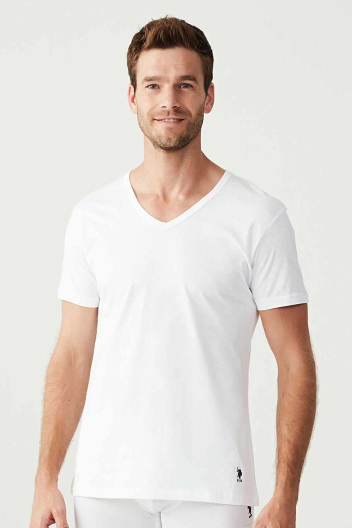 U.S. Polo Assn. 80199 Erkek Beyaz 2'li Kısa Kol V Yaka AtletAtletU.S. Polo Assn.