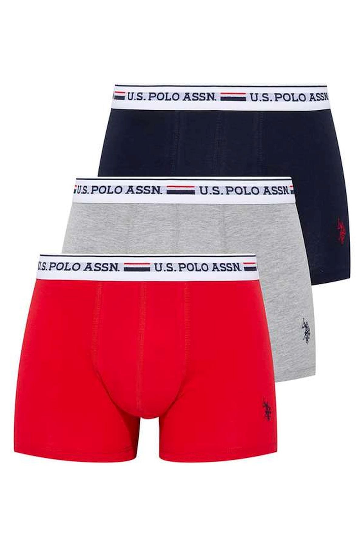 U.S. Polo Assn. 80431 Erkek Gri-Kırmızı-Lacivert 3'lü BoxerBoxerU.S. Polo Assn.